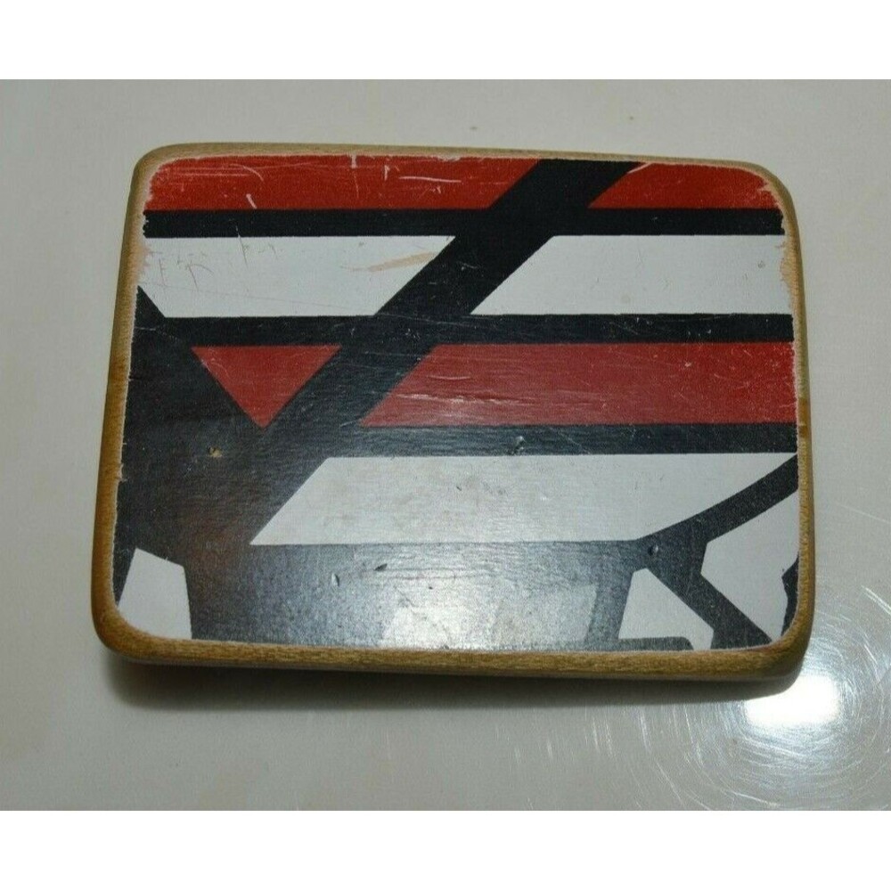 Wooden Handmade Red Black White Skateboard Deck Recycled Skater Belt Buckle